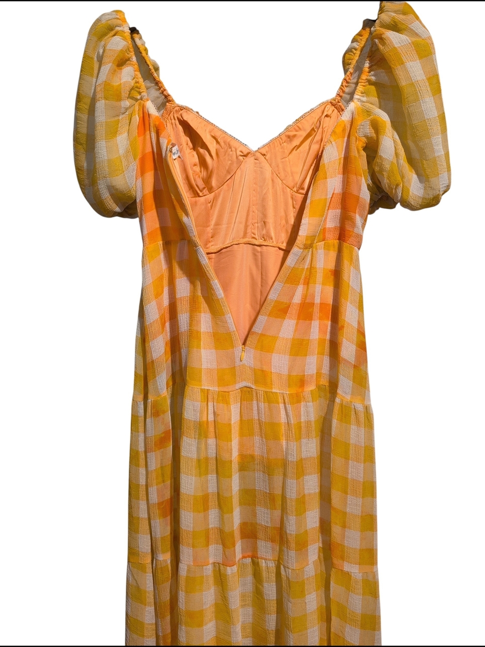 For Love & Lemons Mimosa Maxi Dress - Yellow Gingham Puff Sleeve S - Picture 6 of 10